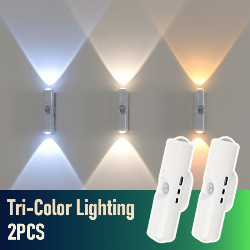 TEMU 2-pack Magnetic Induction Led Night Lights, Rechargeable Rgb Or Tricolor Wall Lamps, Adjustable Brightness, , Suitable For Bedroom, Closet,