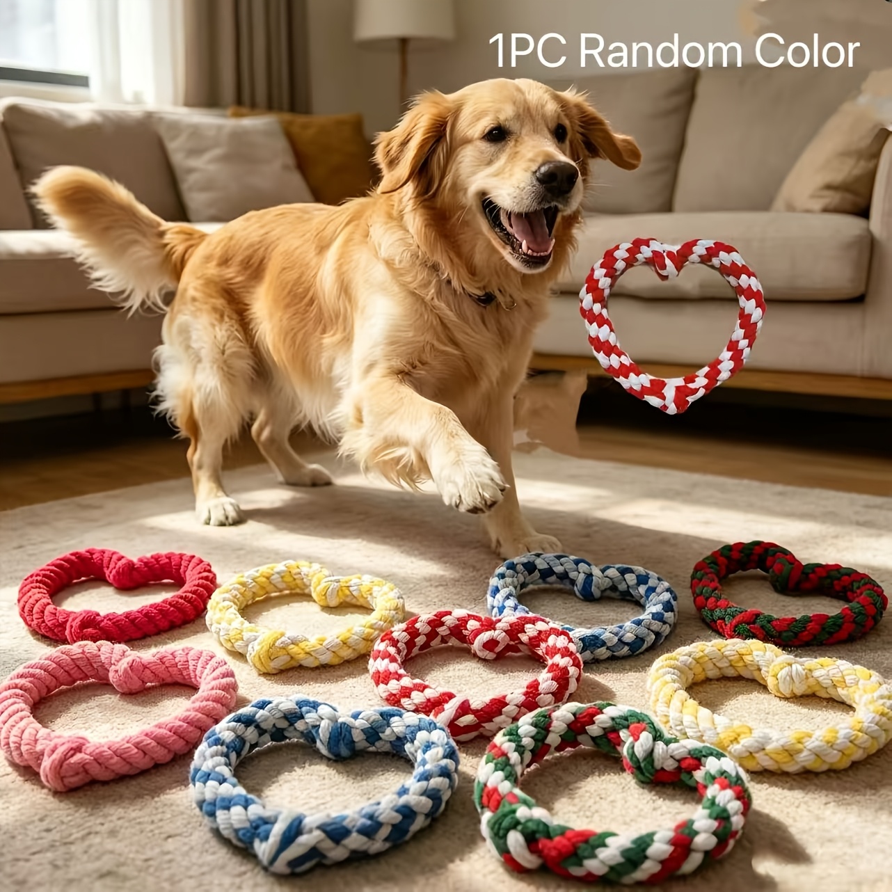 Image of 1pc Shaped Dog Rope Toy, Durable Tug Of War Toy For Large Dogs Golden Retriever, Interactive Teething Chew Toy For Puppy, Pet Gift For Valentine's Day, Color Sent At Random