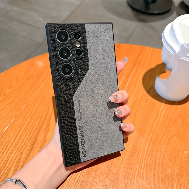 TEMU para Teléfono - de Cuero a Bloques de Color Adecuada para Samsung S24Ultra, de Cuero Minimalista de S23Ultra