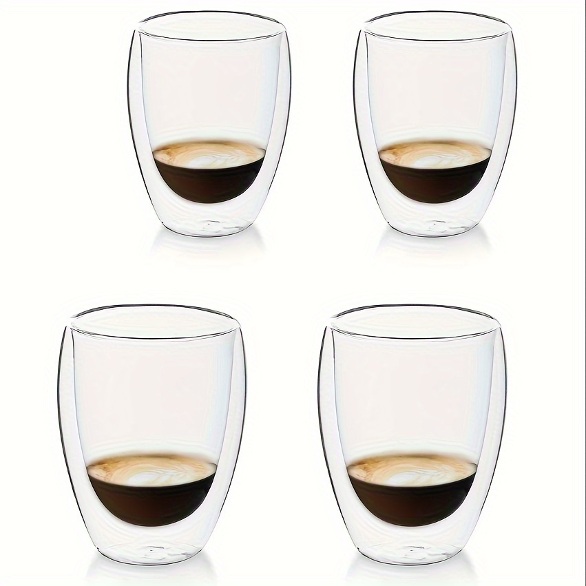 

4pcs, Glass Coffee Mugs, 350ml Double-walled Espresso Coffee Cups, Heat Insulated Water Cups, Summer Winter Drinkware, Birthday Gifts