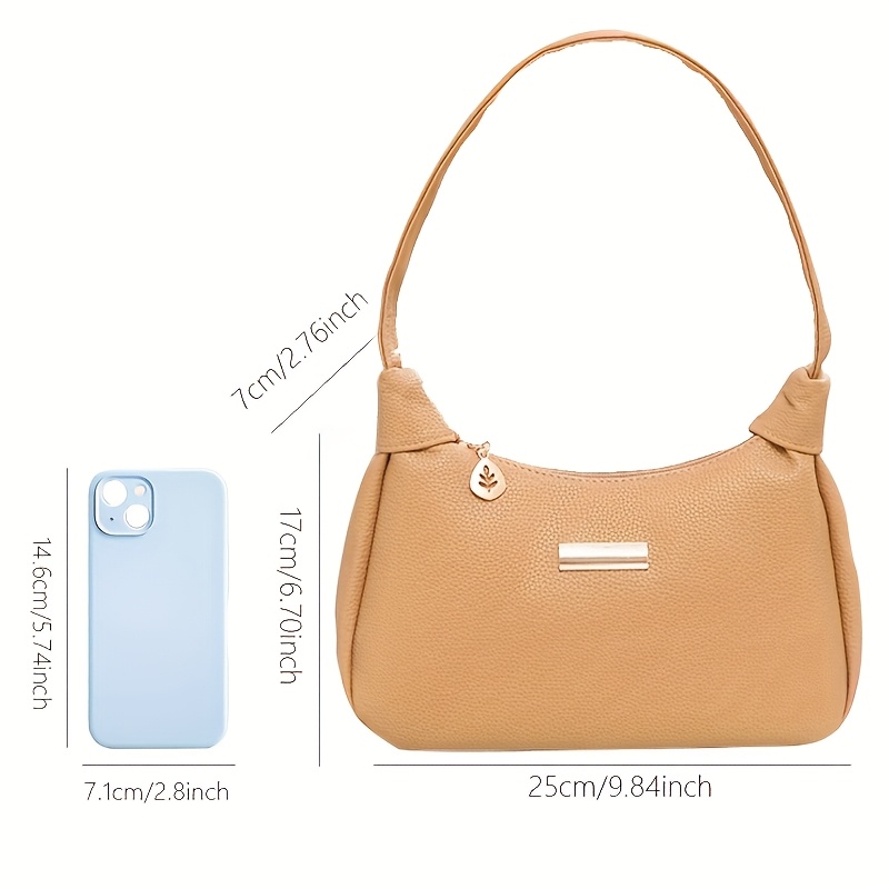 TEMU Bolso de Moda para Mujer, Bandolera de Axila, Colores a Elegir, de Color Sólido y Tela Cómoda, Decoración con Pequeños Accesorios, Asa Gruesa y