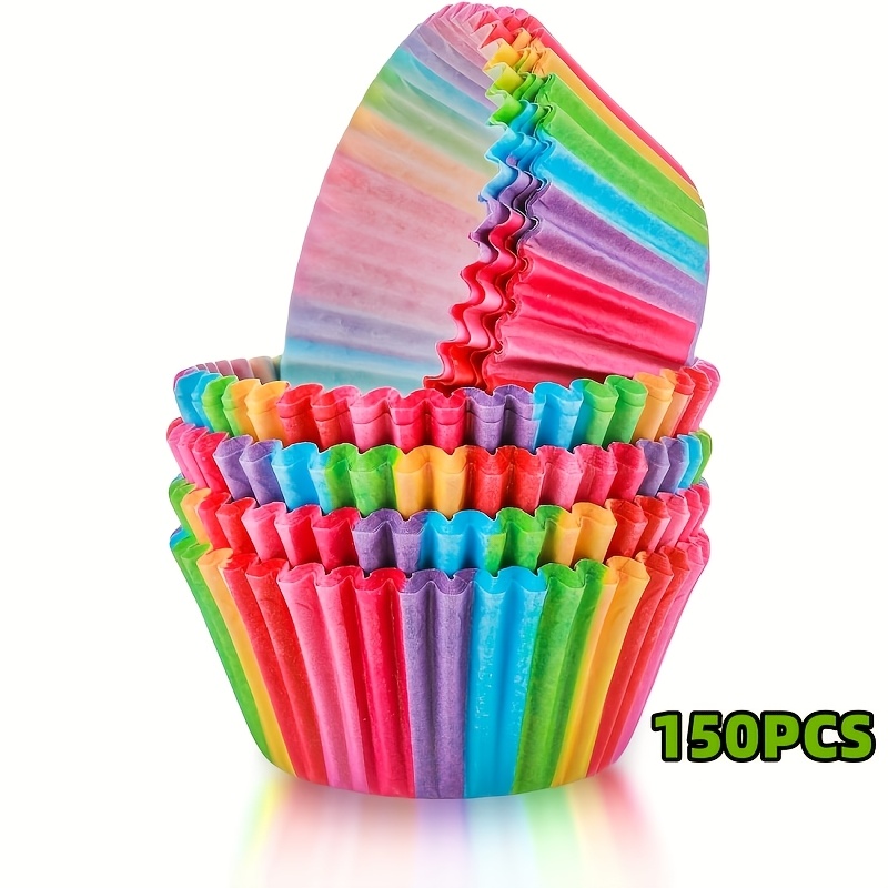 TEMU 150pcs Colorful Cupcake Liners, Standard Size Baking Cups, For Decorating Cupcakes, Made Of Oil-proof Paper, Suitable For Muffins And Wrapping