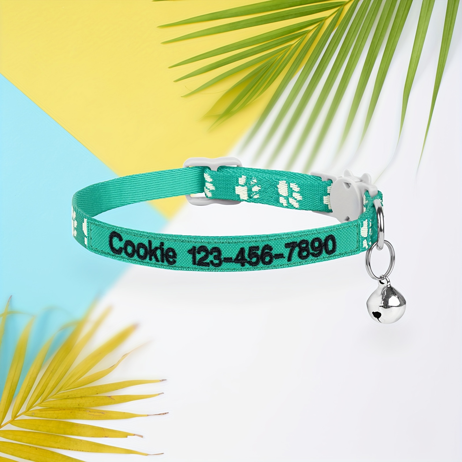 TEMU (custom) Embroidered Cat Collar , Paw Print Design, Personalized Name And Phone Number To Prevent Loss, Quick Release , Nylon Cat Collar,