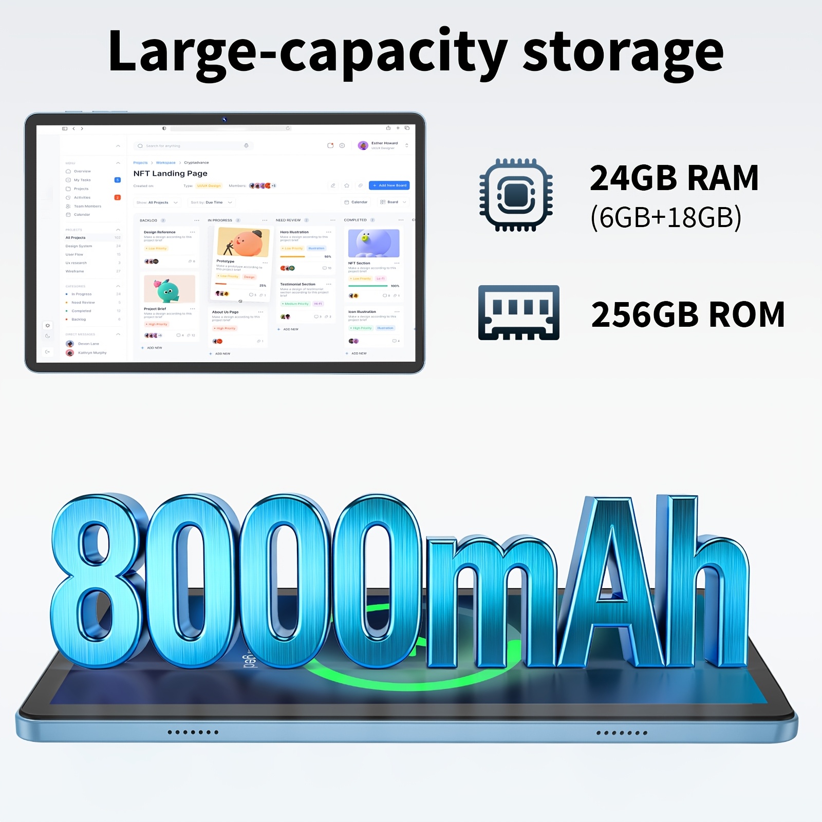 Tablet de 11 polegadas, 24GB (6+18) RAM, 256GB ROM, Processador Octa Core, Android 15 5