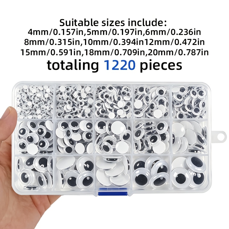 Image of 1220pcs Wiggle Eyes Self-adhesive Craft Stickers, Black And Eyes For Diy Craft Decoration (4/5/6/8/10/12/15/18/20mm)