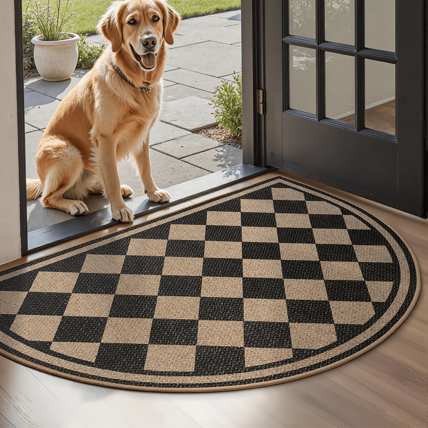 TEMU SIXHOME Tapis de Porte Semi-Circulaire Tapis d'Entrée Antidérapant Intérieur Extérieur Absorbant Tapis d'Entrée Tapis de Tapis d'Entrée Bas
