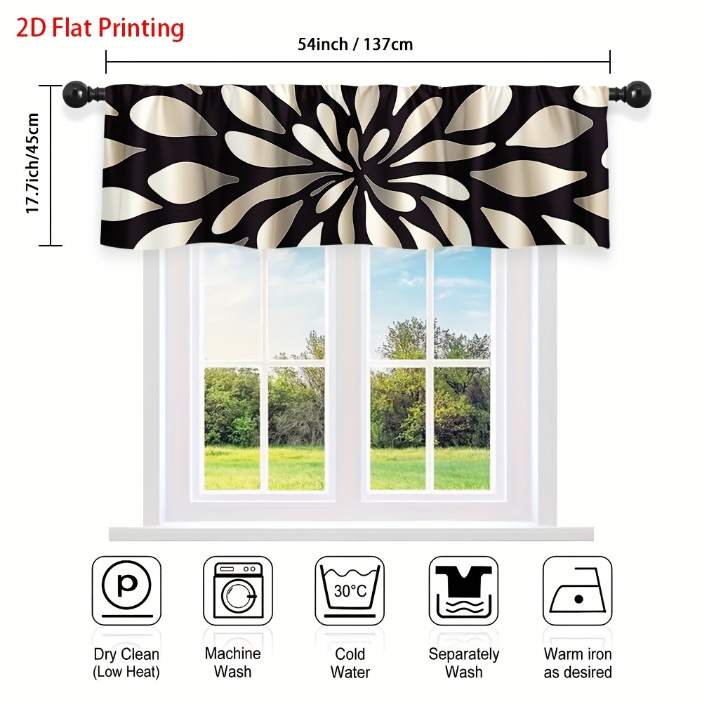 TEMU 2d Flat, 1pc Modern Abstract Valance Curtain Suitable For Rod - Semi-sheer Window Valance With Flat Print, Machine Washable, , Living Room, -
