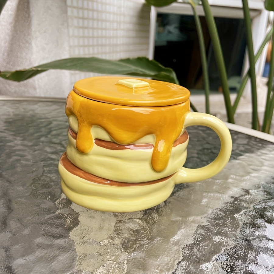 ceramic pancake shaped mug lid breakfast cup - Temu