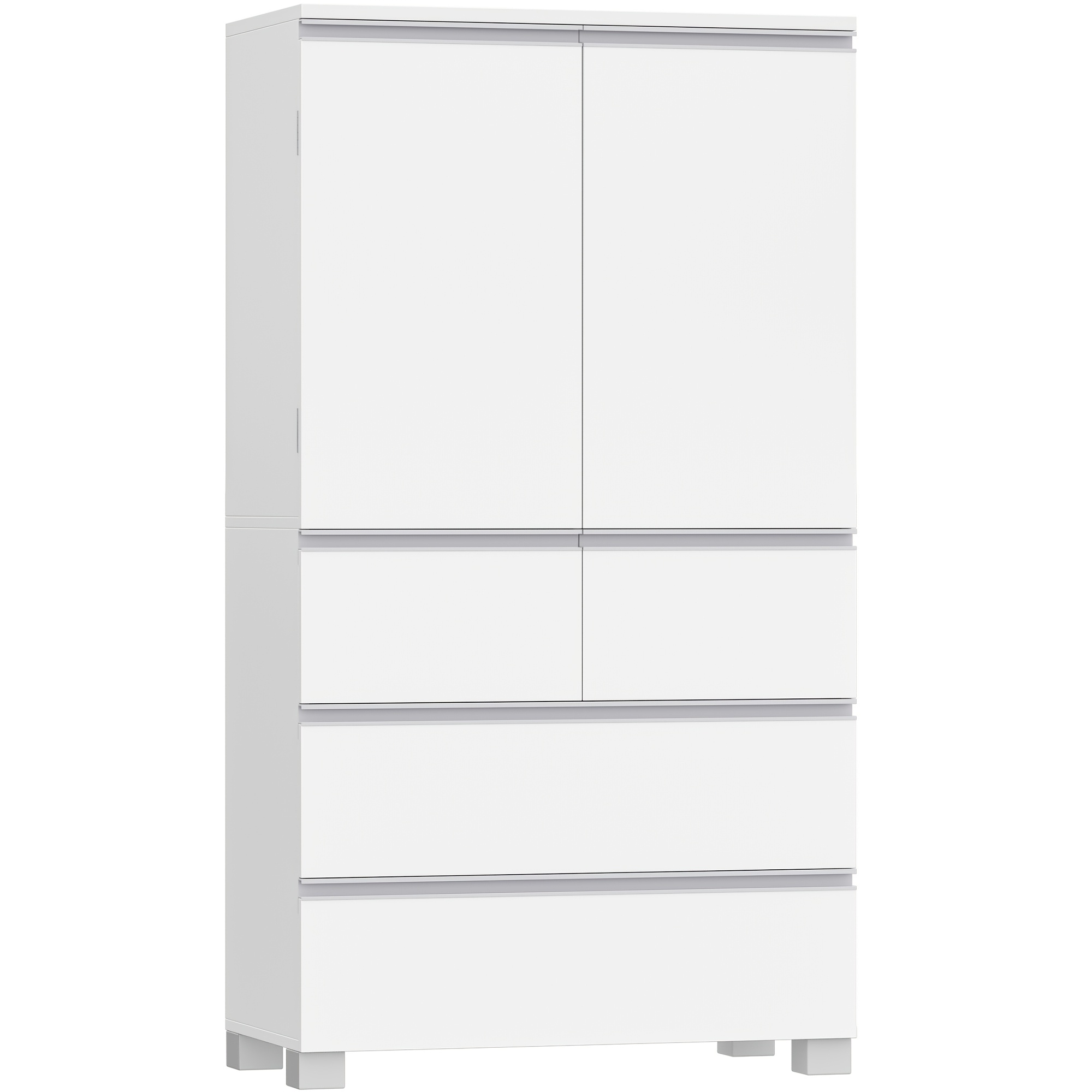 Image of 2 Doors With 4 Drawers Bathroom Cabinet | Adjustable Shelves, Non-slip Feet, Suitable For Living Room, Bathroom, White, 30 X 60 X 110 Cm, Made Of Artificial Board And Hardwood