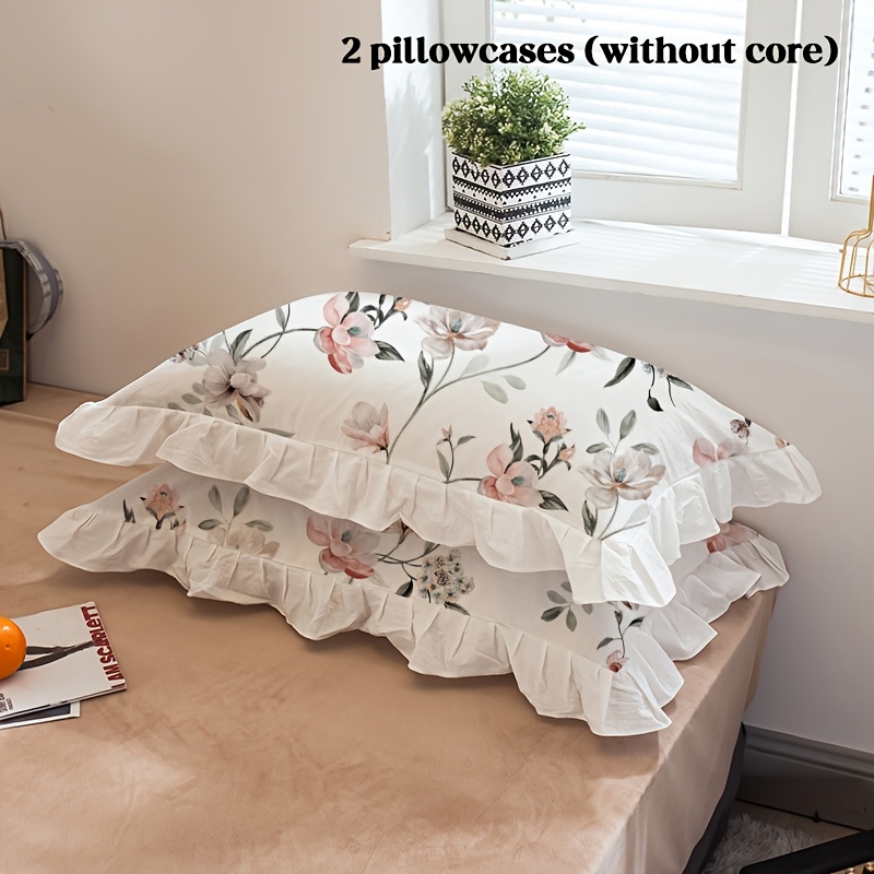 E-shop 2er Set Frische Blumenmuster Rüschen-Kissenbezug, Kissenbezug*2 (Kissenfüllung nicht enthalten), Weicher bequemer Kissenbezug für Hotel,
