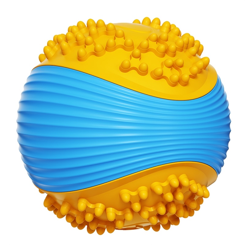 Image of Indestructible Dog Chew Toy Ball, Squeaky Tough Tpr Chew Ball For Aggressive Chewers, Interactive Dental Cleaning And Teeth Cleaning Toy To Keep Dogs Busy For Small Medium Large Breed (orange, Blue)