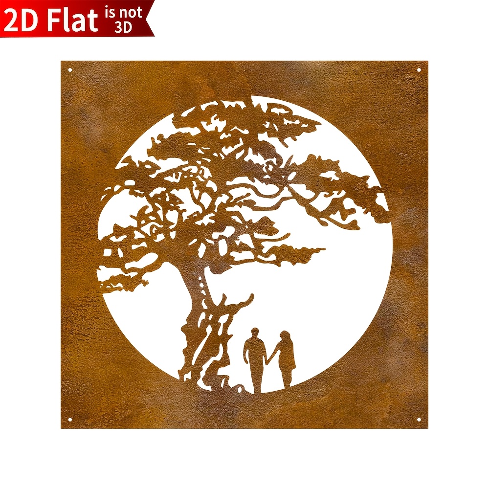 Image of Rust 1pc 2d Flat Rust-patinated Metal Tree Of Life Couple's Edition Wall Sculptures, Mysterious Modern Metal Wall Decor, Wall Decoration - Industrial Art, 2d Flat