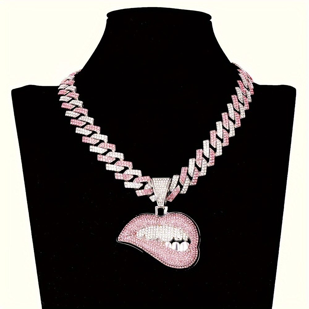 

Hip Hop Shiny Lip Pendant With Ice Cuban Chain Miami Necklace Men's And Women's Hip Hop Pendant Necklace