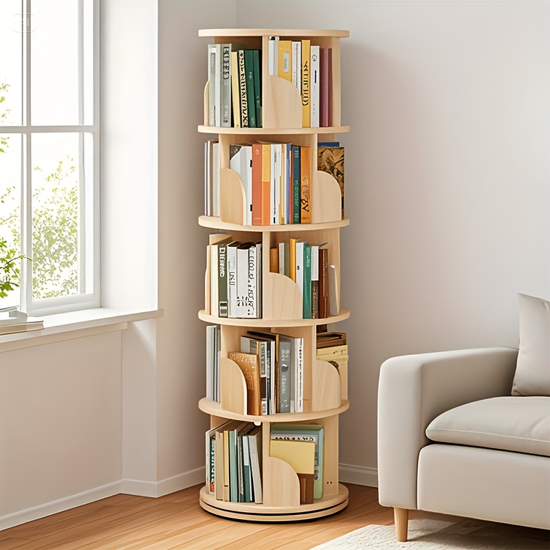 Image of 1pc 360° Rotating Bookshelf, 3/4/5-tier, Diameter 46×h160cm, Space- Storage Shelf For Living Room, Bedroom, Office
