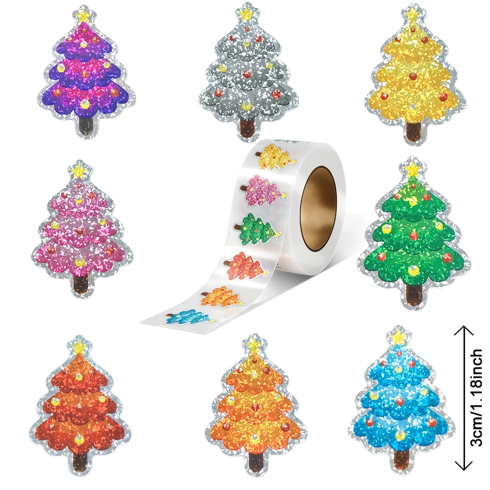 TEMU 300 Sheets/roll Laser Self-adhesive Stickers, Roll-pack, Christmas Stickers, Christmas Tree Stickers, Suitable For Scrapbooking Decals And