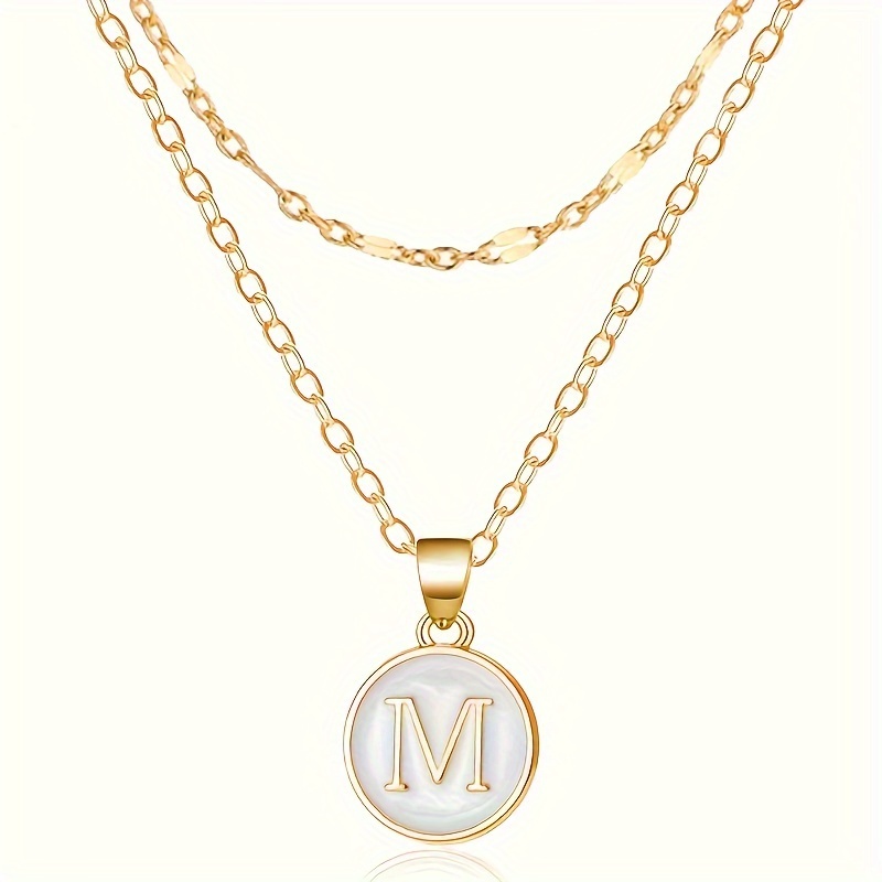 Image of 2pcs A-z Stainless Steel Layered Stackable Split Double-layer Chain Letter Pendant Necklace Set