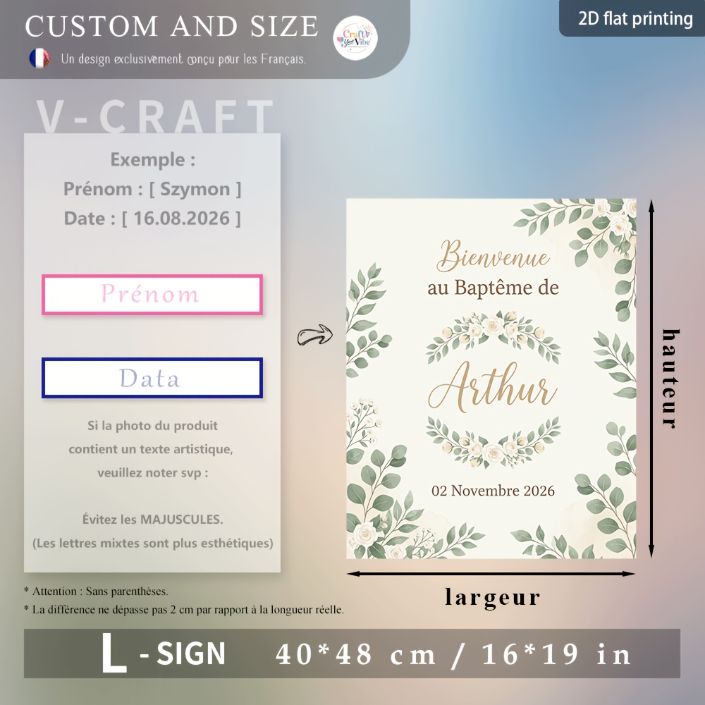 TEMU Personnalisé - Panneau de de Baptême Français - Nom/Date de Bébé Personnalisés - Un Hommage Baptismal à un Nouveau-né, Convient aux Cérémonies