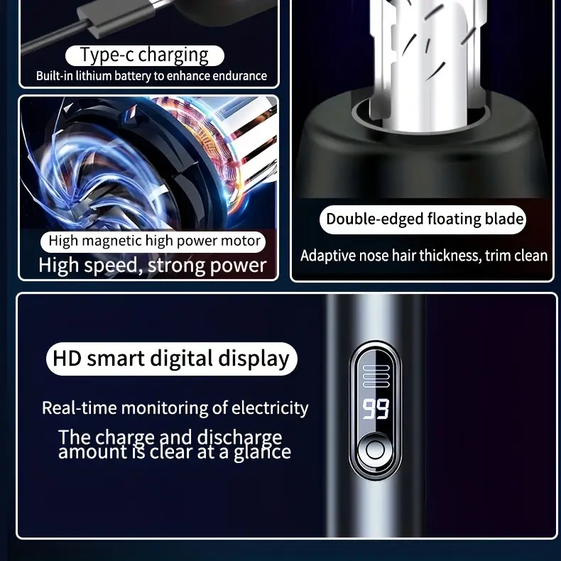 rechargeable electric nose hair trimmer for men women   quiet with led display     grooming and gift ideas birthday holidays Product details 4