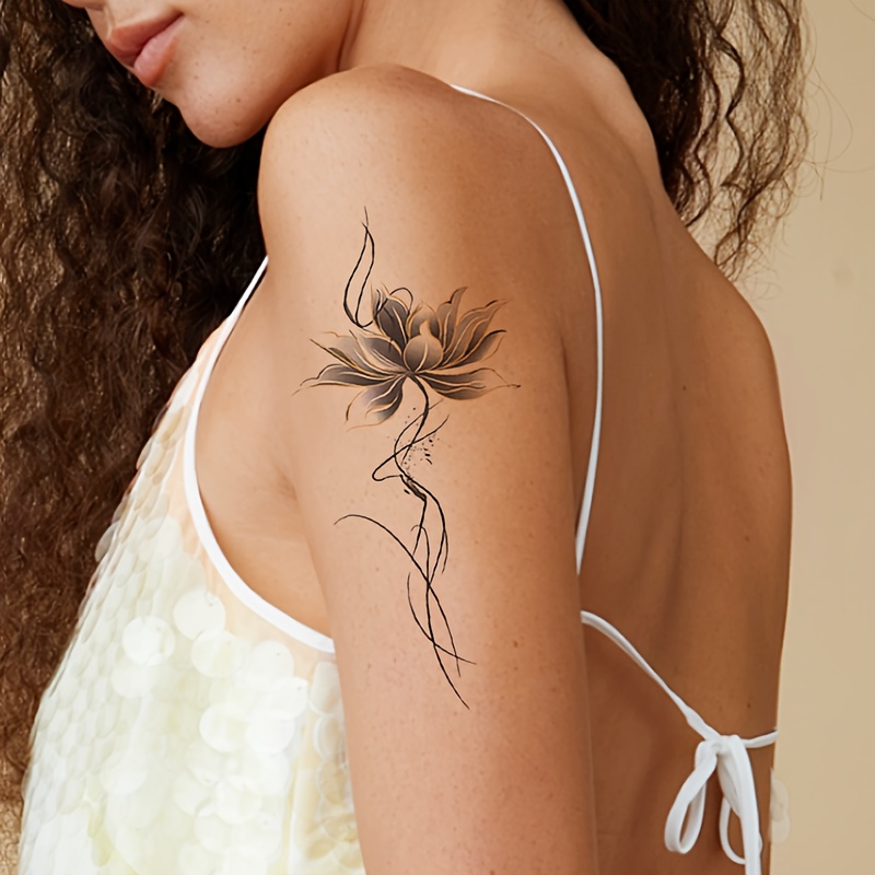 tattoo stickers flowers for lotus chinese style art waterproof   display