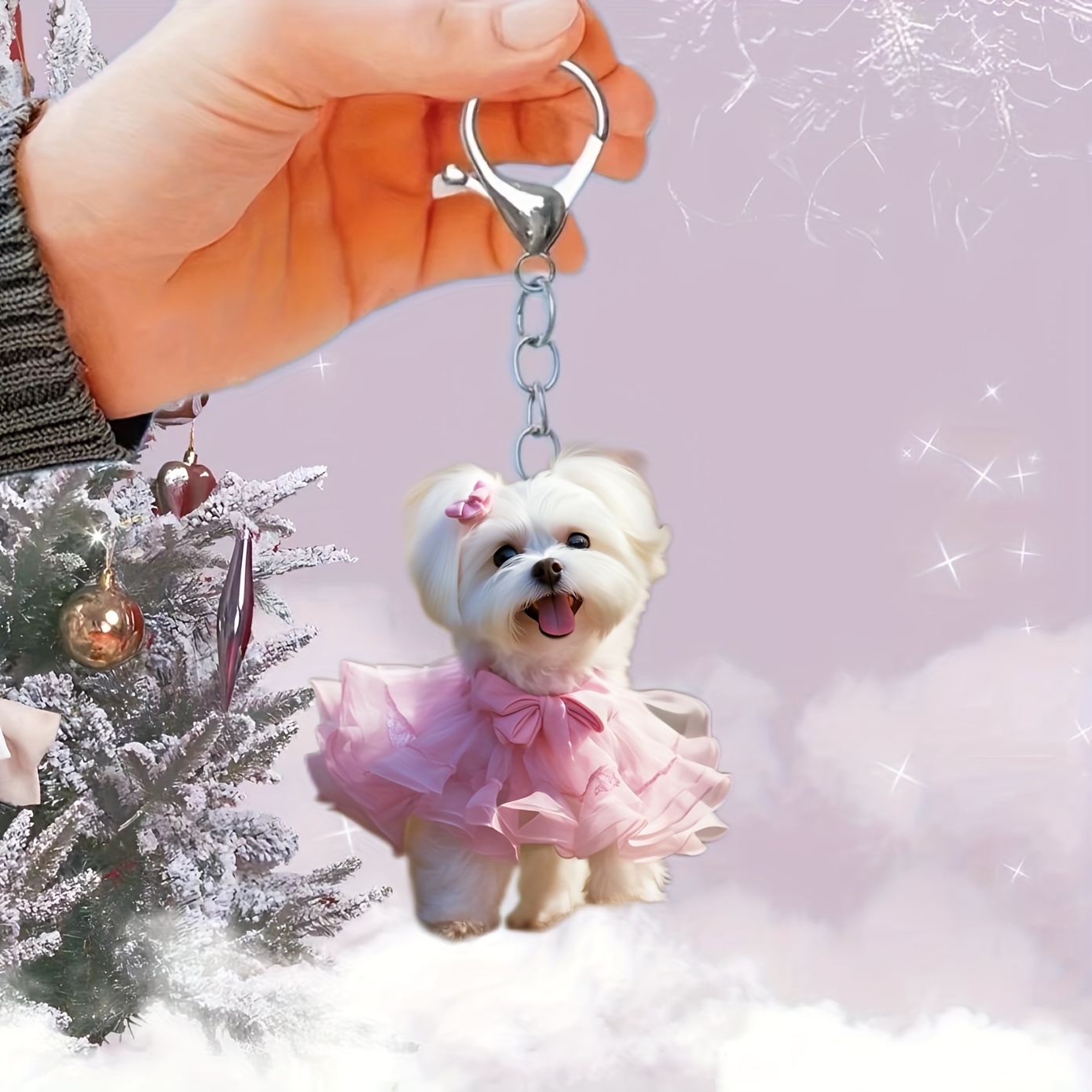 TEMU Cute Acrylic Dog In Skirt Keychain - Bags & Car Keys, Ideal Gift For Holidays & Birthdays, Great Couple's Present