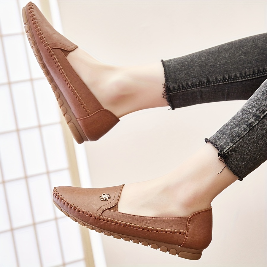 women s solid color flat loafers casual slip soft sole shoes details 9