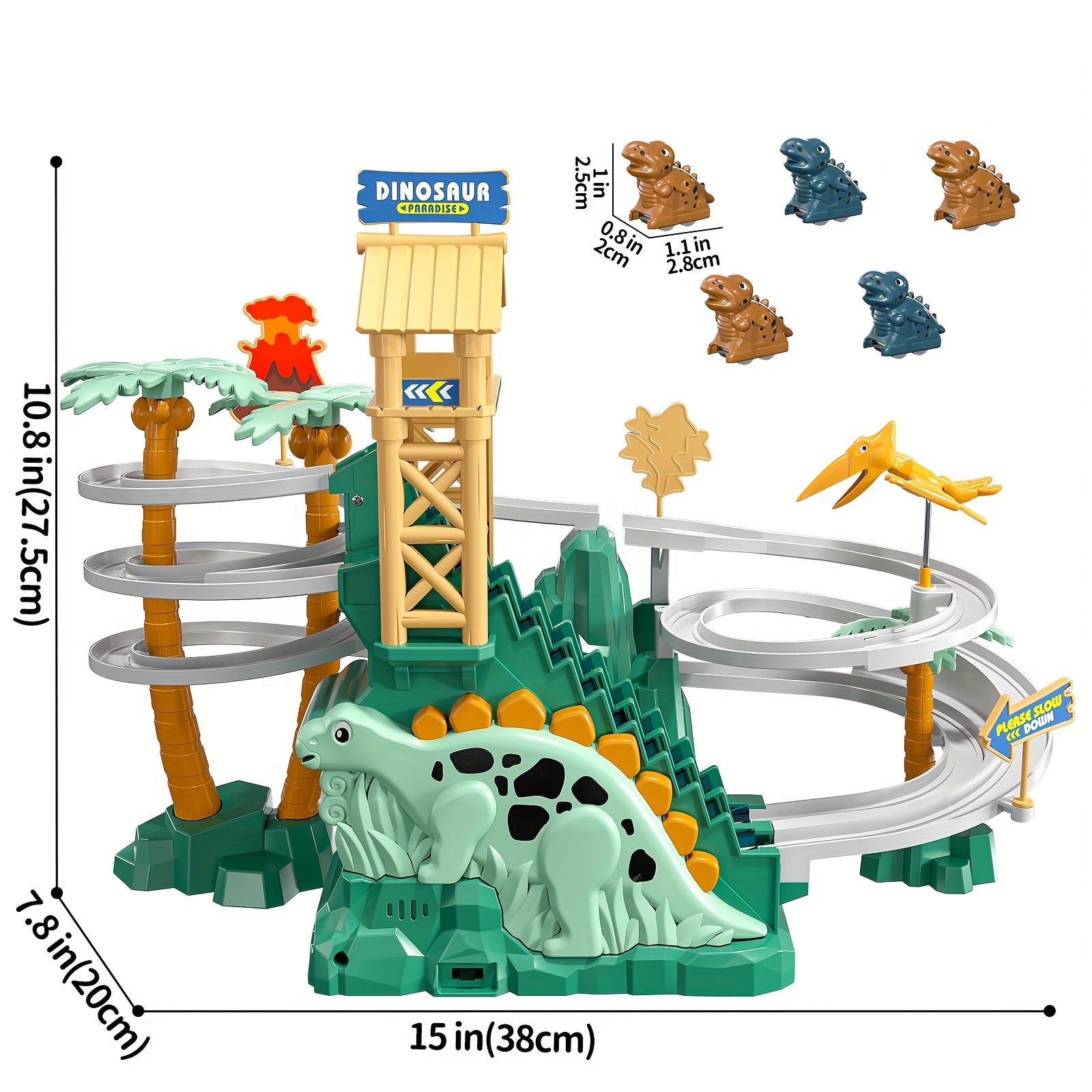 Image of Baby Home Dinosaur Climbing Slide Stair Track Toys 3+, Racing Track Game Set, Sliding Car Toy, Dinosaur Themed With Lights And Music, Birthday Dinosaur Gifts, Accessory Colors May