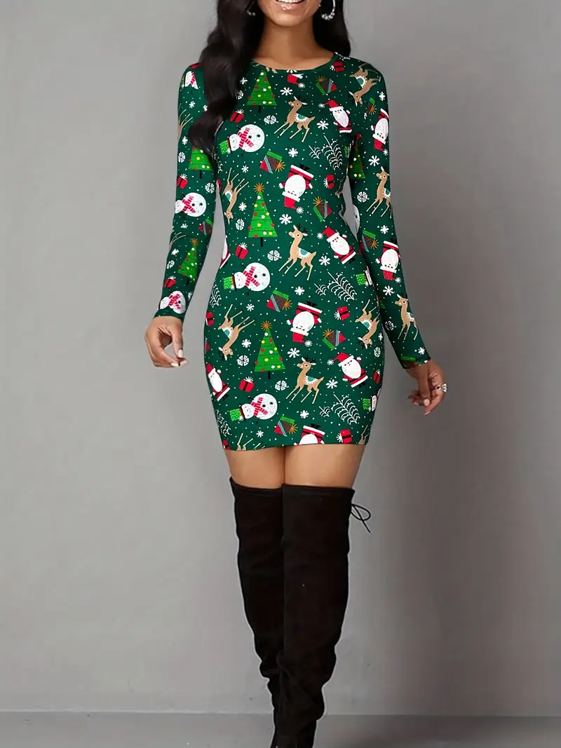 womens stylish printed bodycon christmas long sleeve dress - Temu Australia womens stylish printed bodycon christmas long sleeve dress - Temu Australia