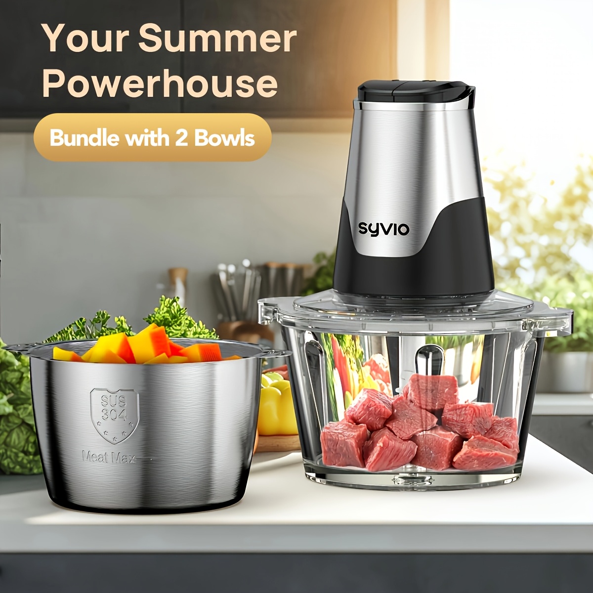   food processor and meat grinder bundles 2   chopper with 2 bowls 4 bi level   2 speed settings   meat vegetables grinding baby   meals pet food hunting sports and bbq