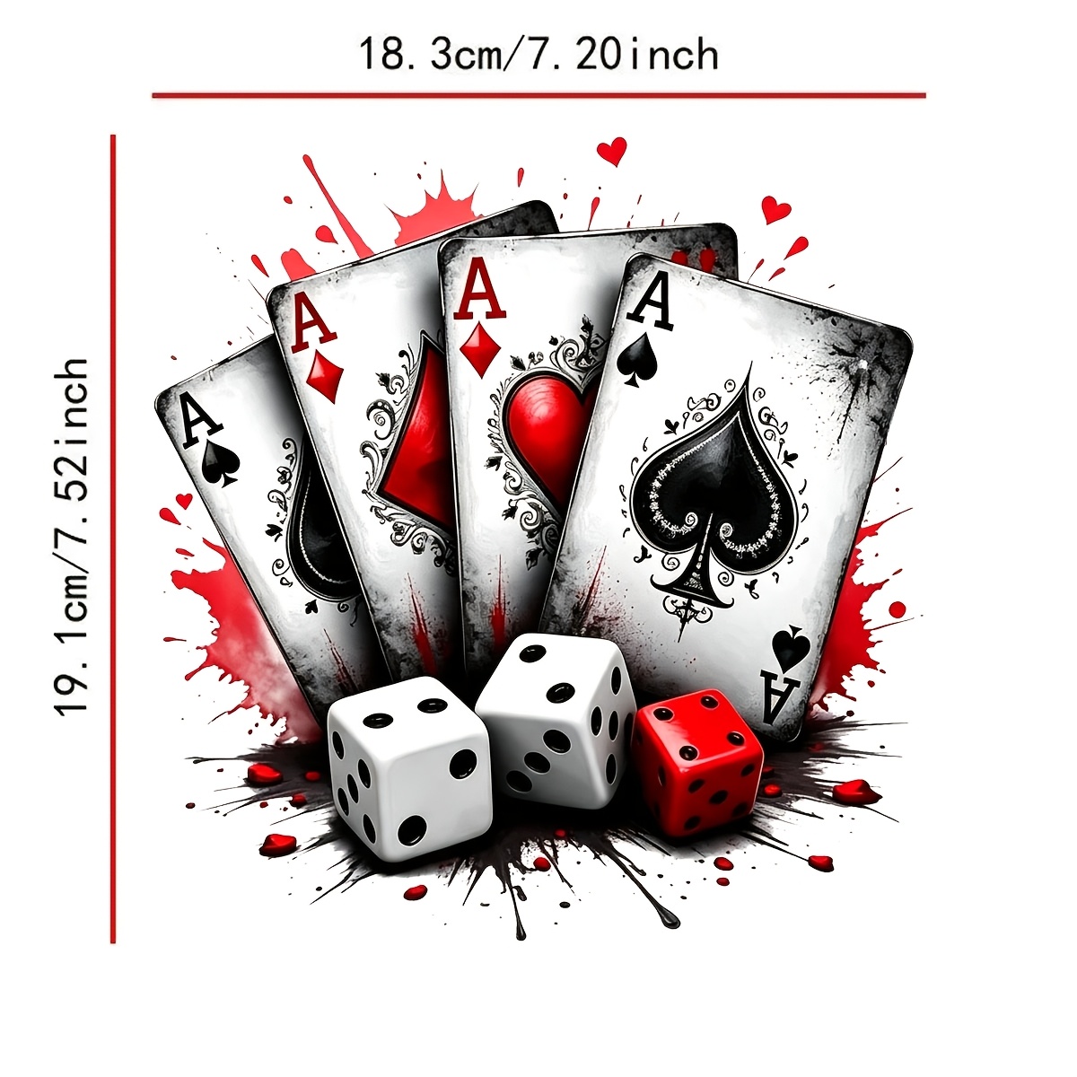 TEMU 2pcs Of 2d Flat Poker Cards And Dice-on Vinyl Heat Transfer Stickers, Diy Heat Transfers, Suitable For T-shirts, Hoodies, Jeans, Sweatshirts,