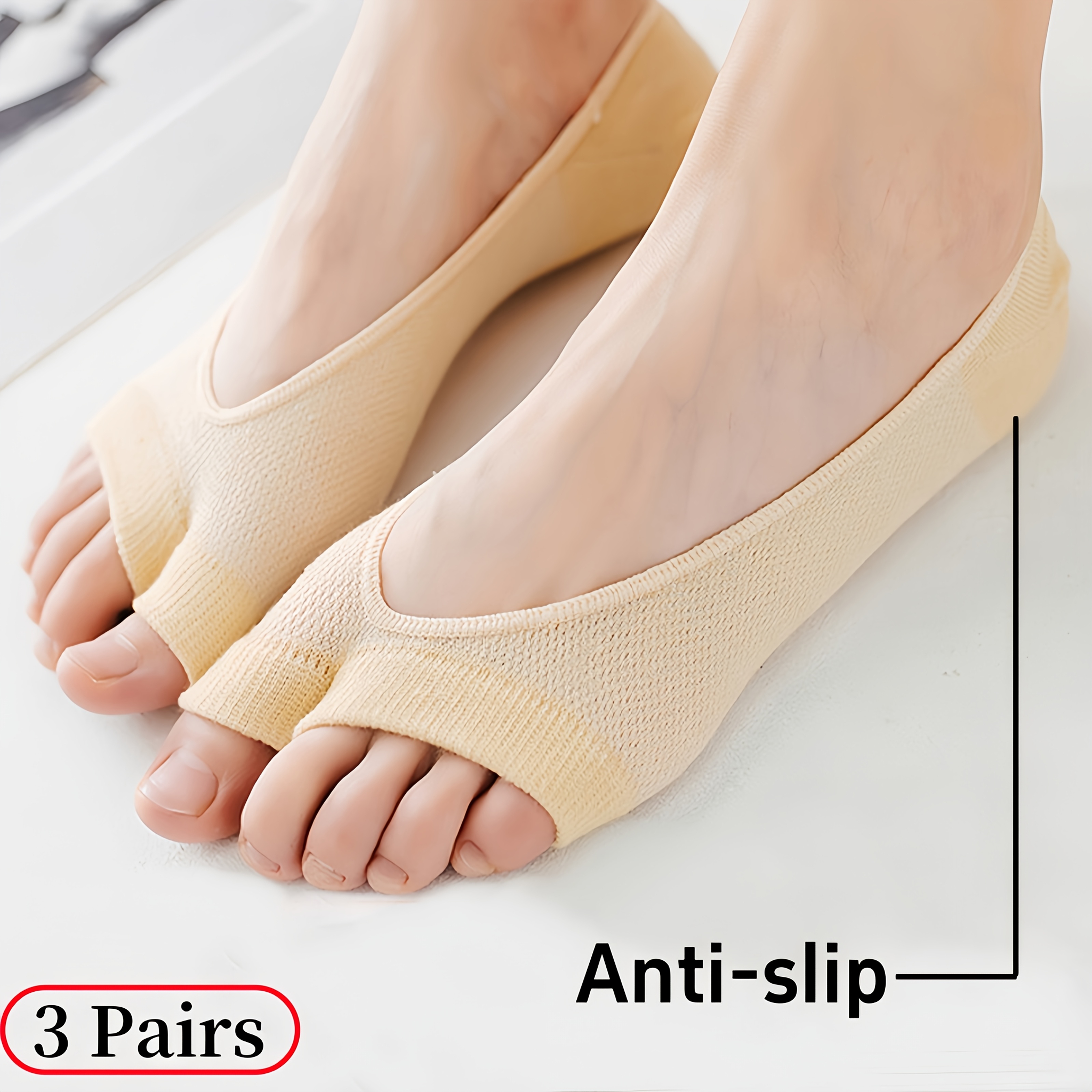 E-shop 3 Paar Damen Atmungsaktive Silikon Anti-Rutsch Bootsschuhe Socken - Elastische Dünne Offene Zehensocken für Freizeit & Beruf, Maschinenwaschbar,