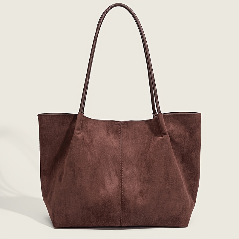 TEMU Hmogo Women's Suede Vintage Shoulder Bag - Large Capacity Closure Handbag With Strap, Suitable For Work, Travel, College, Daily , Suitable For