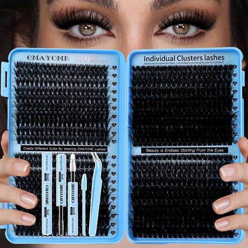 621 800pcs lash book kit 8 16mm premium lash extensions 10d 150d wild volume falsies individual cluster lashes with tweezers brush christmas eve nye daily wear soft lightweight reusable for beginners beauty