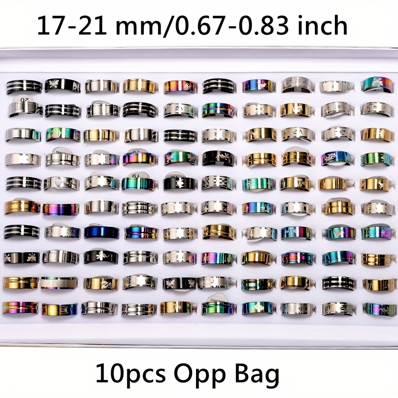 TEMU Anillos apilados de moda para mujer al por mayor, 10 piezas/paquete, retro, elegantes y minimalistas, de acero inoxidable, color dorado y