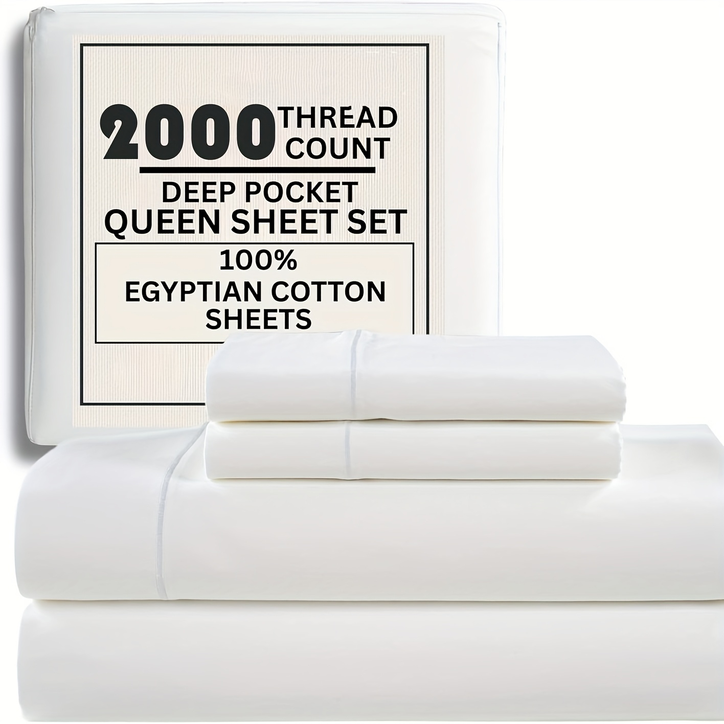 TEMU 4pcs Egyptian Sheets Queen Size Bed Set, Deep Pocket Queen Sheet Set, 2000 Bed Sheets, Breathable Elasticated Bedding For All Season
