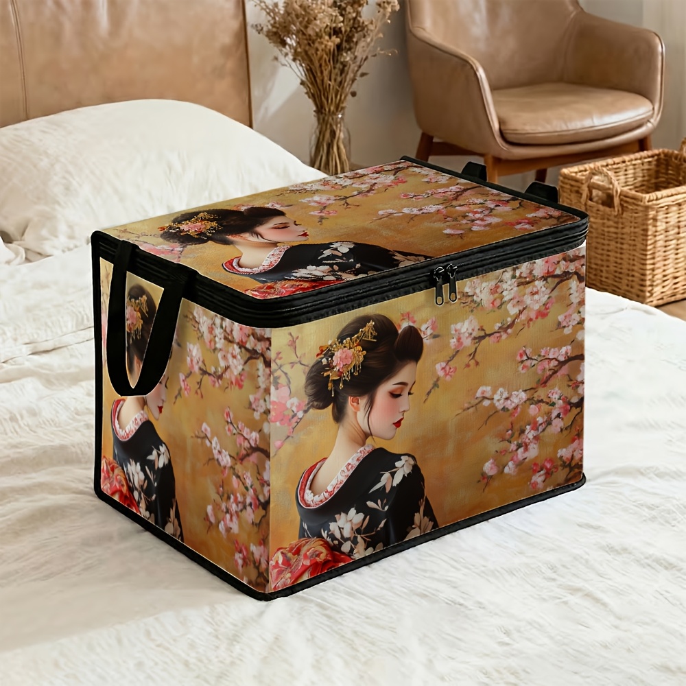 TEMU 1 Boîte de rangement avec couvercle, grande , élégance de portrait oriental - de geisha, pour boîte de rangement décorative et conteneur de