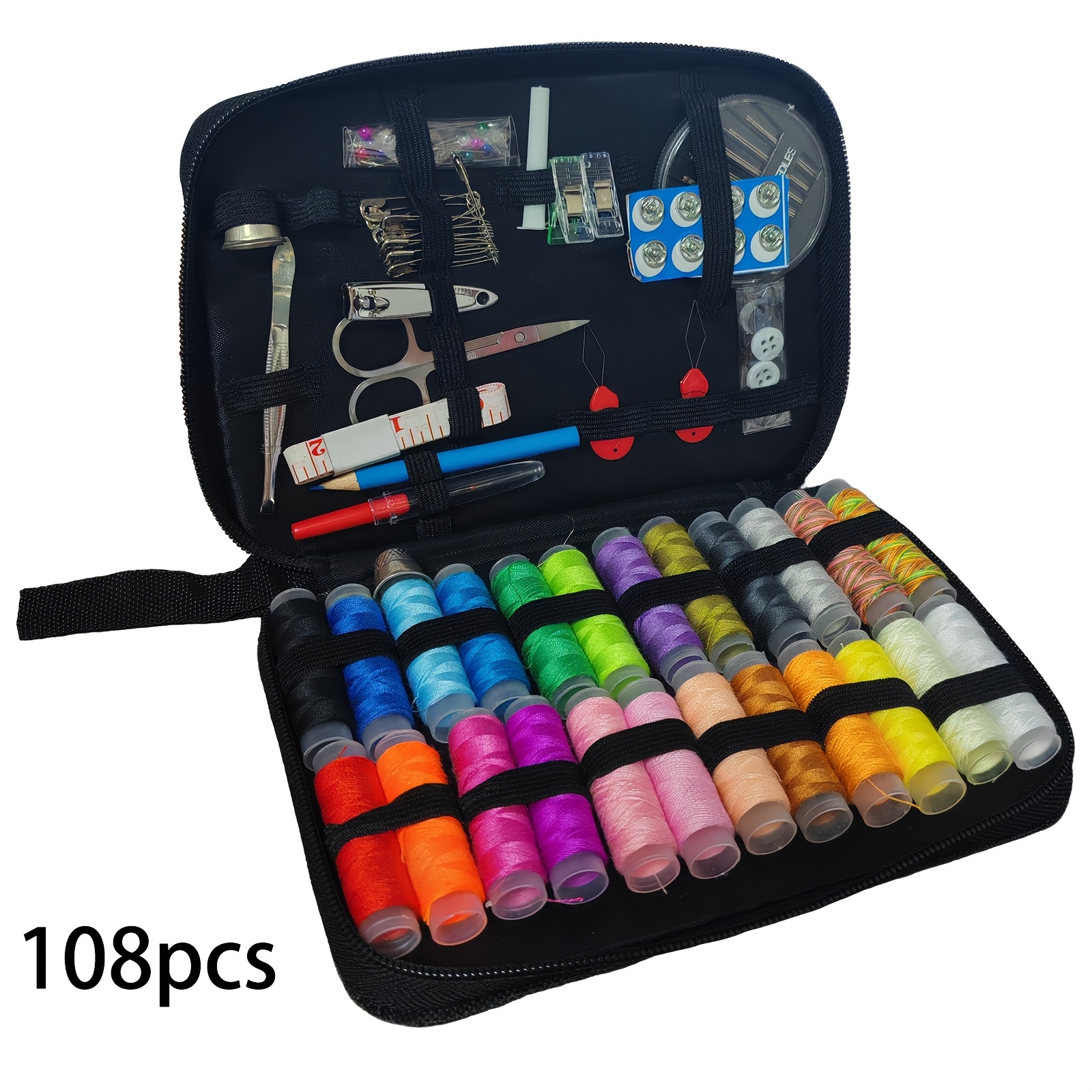 TEMU Set da cucito multifunzionale da 108 pezzi e aggiunte: 24 colori di filo da cucito, aghi da cucito e kit di piccoli strumenti di riparazione