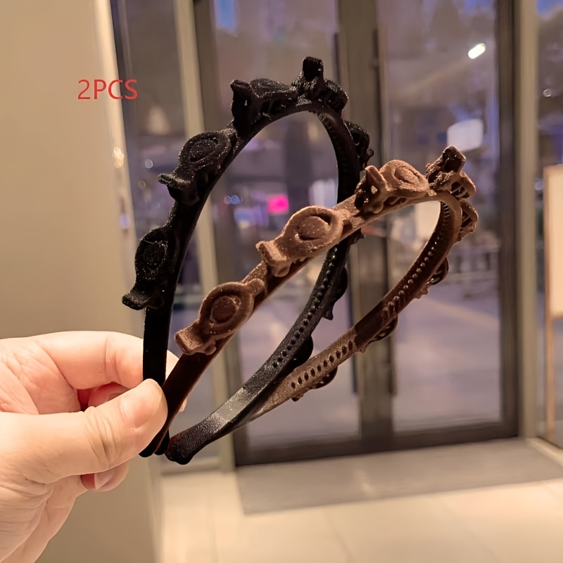 2pcs Set Ladies Flocking Braided Headband Simple Broken Hairpin Headband Fashionable Face Washing Headband