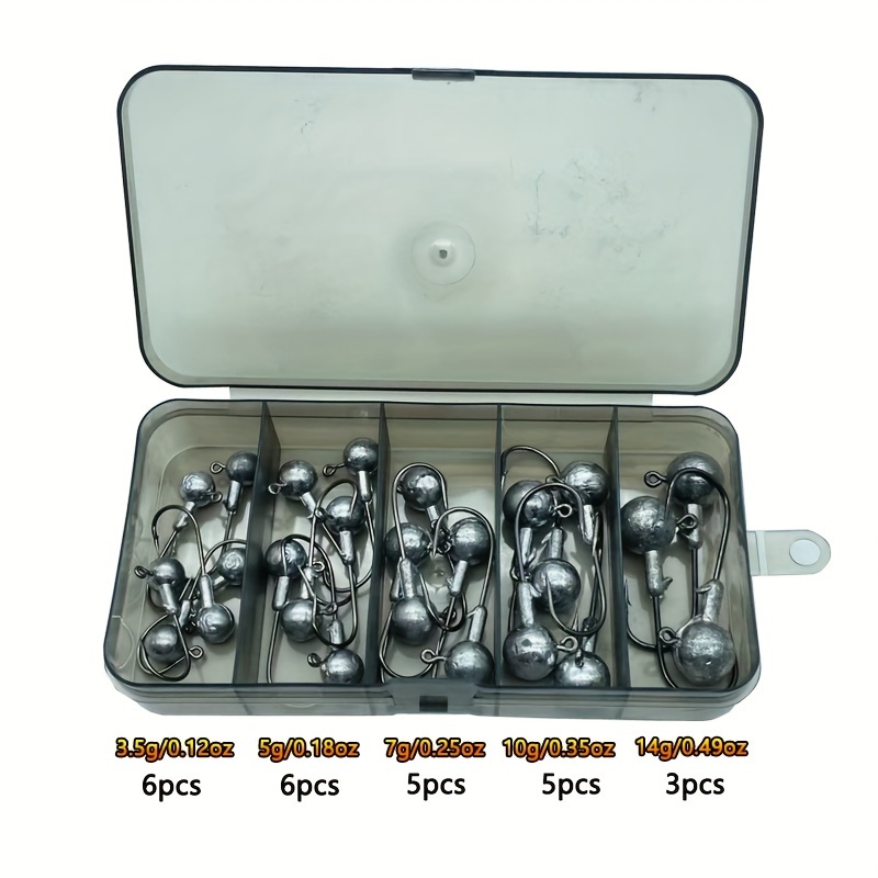 Image of 25/46pcs Lure Lead Head Hooks, Soft Bait Soft Worm Hooks, Anti-snag Bottom Reinforced Fishing Hooks, 3.5g 5g 7g 10g 14g Lead Head Hooks
