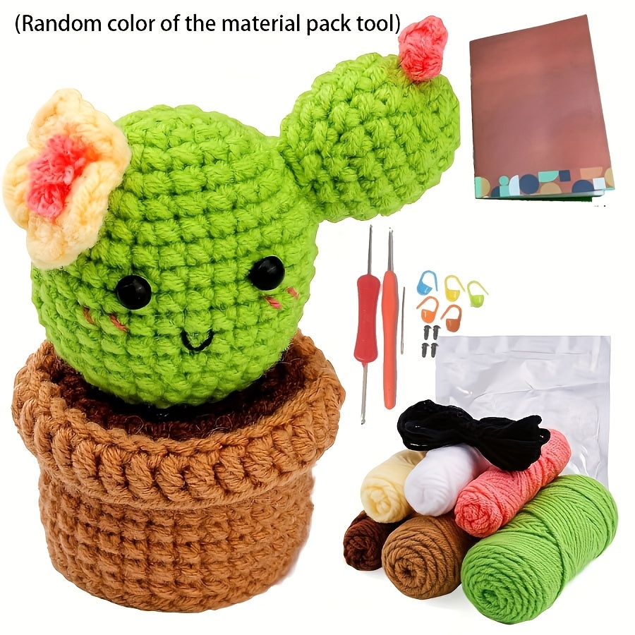 

Diy Crochet Kit For Beginners - Cactus Potted Plant Design, Includes Yarn, Tools & English Instruction Manual, Easy-to-follow Knitting Craft Set For Adults, All Seasons Cotton Material, Green - 1pc