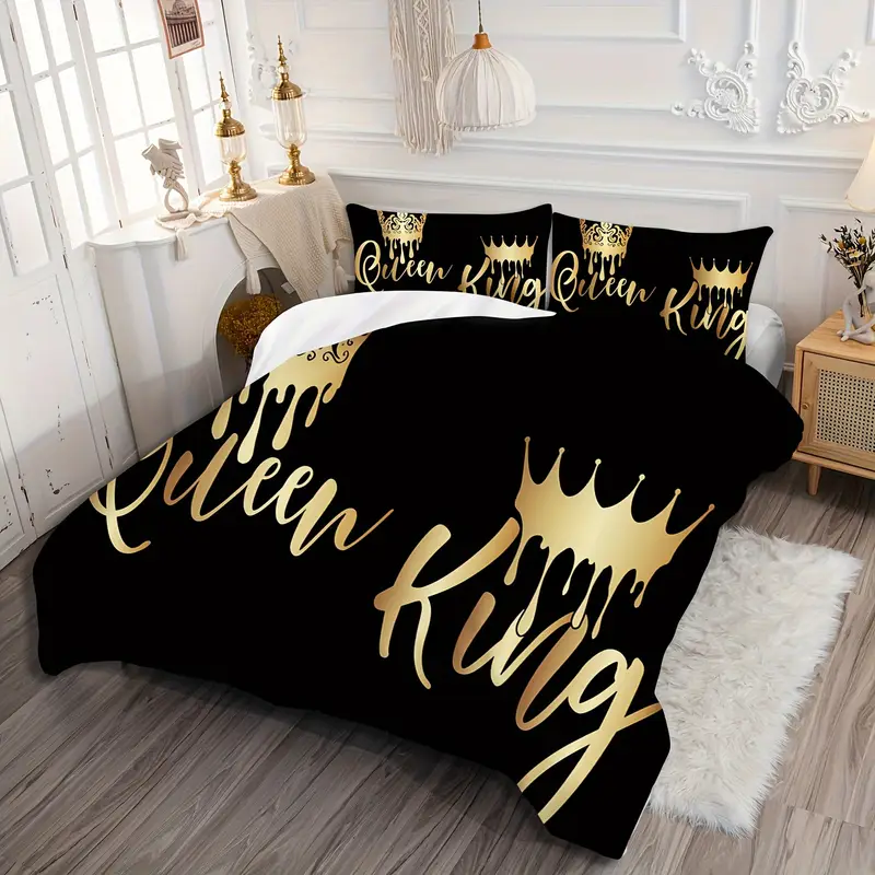 2 3pcs king queen letter print bedding quilt cover couple bedding soft and comfortable bedding with 1 2 matching pillowcases without filling suitable for bedroom 1 quilt cover 2 pillowcases no core Product details 0