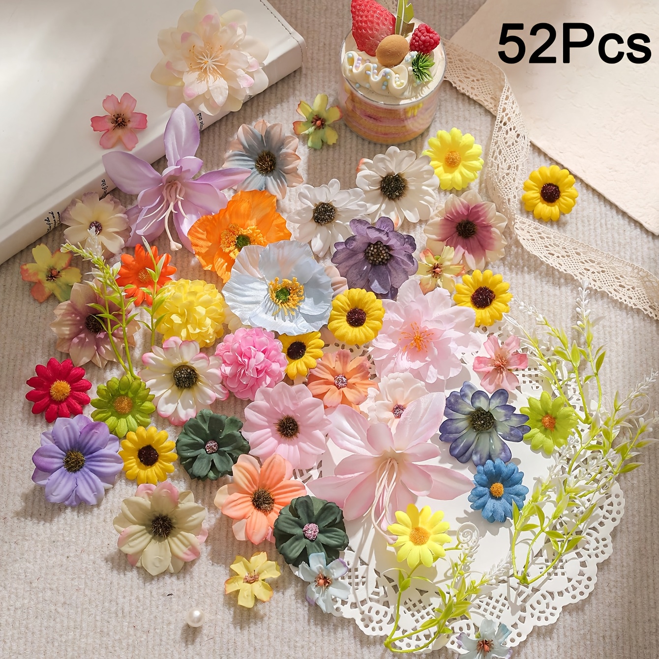 TEMU 20pcs Or 52pcs Of Heads, Featuring Of Flowers In Different Sizes, Small Artificial , Daisy Varieties, Ideal For Wedding Decorations, Home