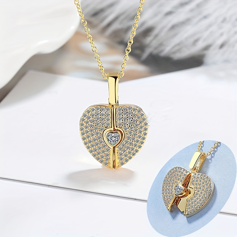 E-shop Kreative Micro Pave Synthetische Zirkon Herz Anhänger Halskette für Frauen Hochzeiten Partys Urlaub Freizeit Elegante Herz Halskette Schmuck