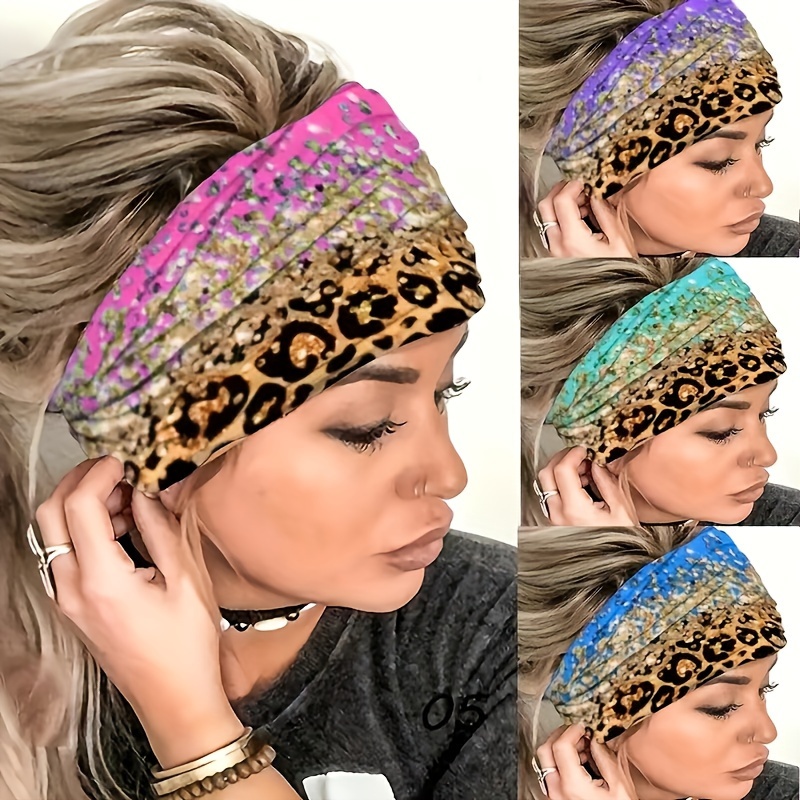 

Chic Leopard Print Wide Headband For Women - Sweat Absorbent, Breathable Cotton Hairband For Yoga, Running & Fitness