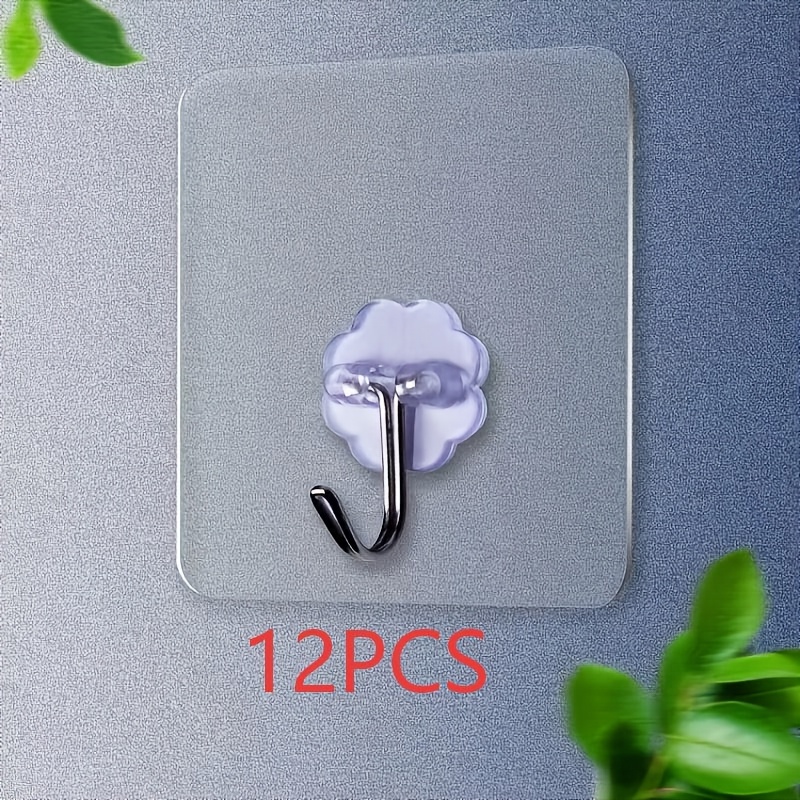 TEMU 12 Strong Adhesive Hooks, Self Adhesive Wall Hooks, Waterproof Hooks, Seamless Bathroom Toilet Wall Mounted Storage Hooks, Multi-functional