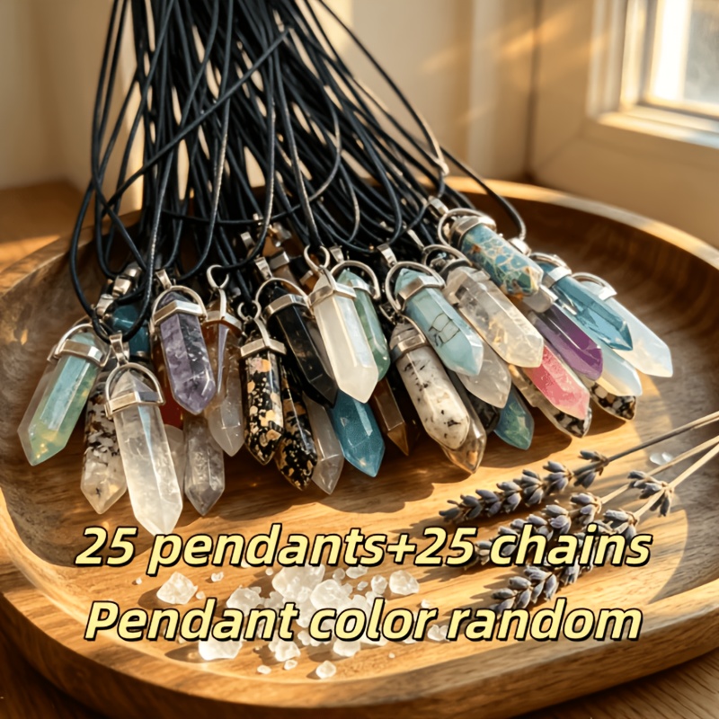 TEMU Ensemble de avec pendentifs hexagonaux, 50 pièces, pendentif hexagonal en , collier avec corde de cire noire, hommes et femmes, ajouts rétro,