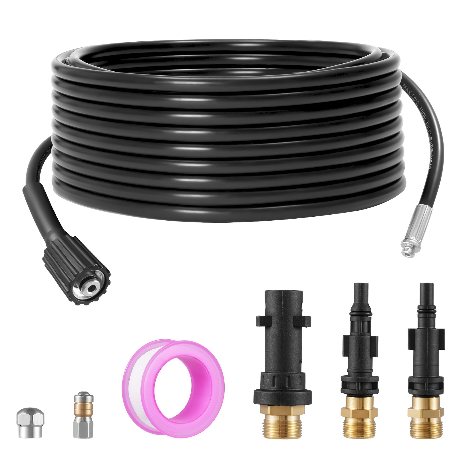 Image of 30-meter Pipe Cleaning Hose With Fixed And Rotary Nozzles, Adapter, Compatible With -k7 Brand, Suitable For Cleaning Pipes In High-end High-pressure Cleaners Like Toilets And Drains