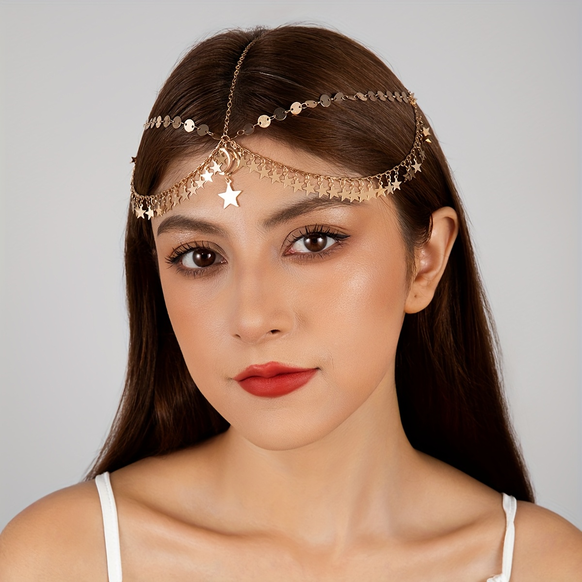 Image of 1pc Bohemian Star Moon Tassel Head Chain Hair Accessory Suitable For Women's Prom Party Gathering Festival Celebration Ramadan Gift