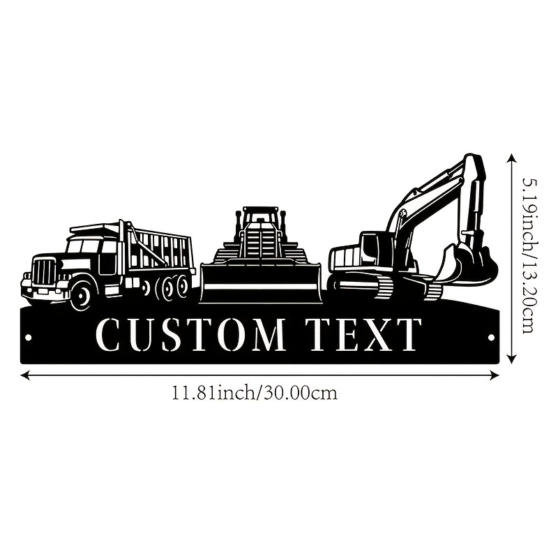 TEMU A Customizable Heavy-duty Construction Vehicle Metal Wall Art Piece, Featuring Personalized Text For A Nameplate, Suitable For Home, Office, Or