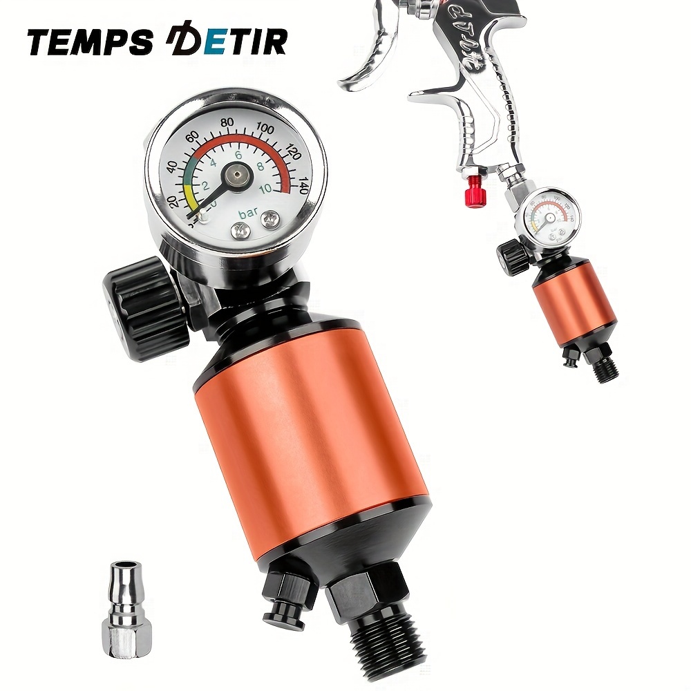 

1pc Detir Air Regulator Kit With Pressure Gauge, Oil Water Separator, Inline Air Filter - Heavy Duty 1/4 Npt Air Pressure Reducer Valve For Car Paint Spray , Uncharged Adapter