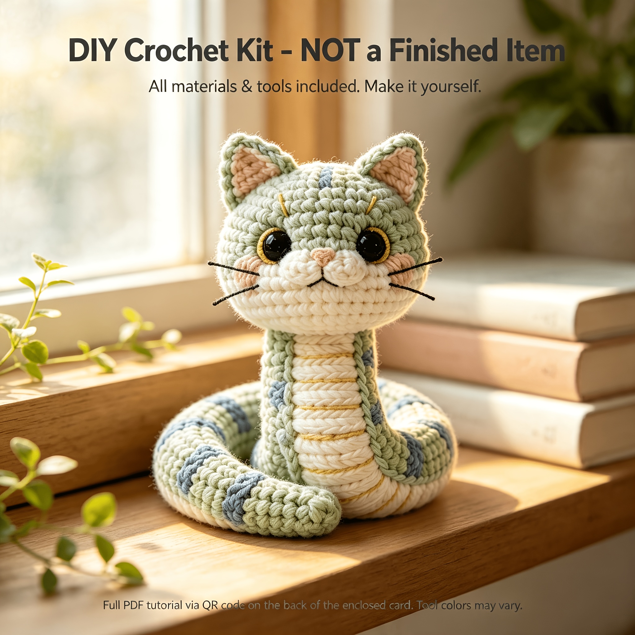 DIY Crochet Amigurumi Cat Plush Kit with Tools & Photos